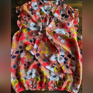 Eyelash Couture Floral Ruffle Blouse - Coral and Yellow